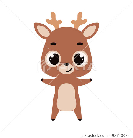 Cute little deer on white background. Cartoon animal character for kids cards, baby shower, invitation, poster, t-shirt composition, house interior. Vector stock illustration 98710084