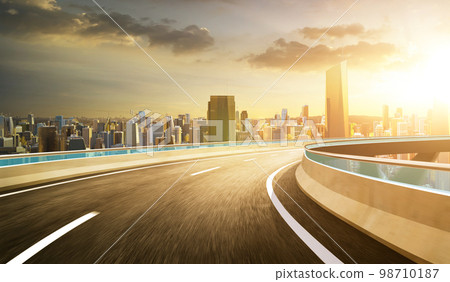 3d rendering Highway overpass motion blur with modern city 3d rendering Highway overpass motion blur with modern city 98710187