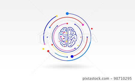 Human and Ai Brain circuit tech concept icon 98710295