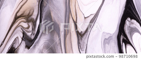 Abstract fluid art background black, gray and white colors. Liquid marble. Acrylic painting with grey gradient 98710698