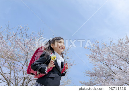 走沿櫻花長廊的女學生 98711818