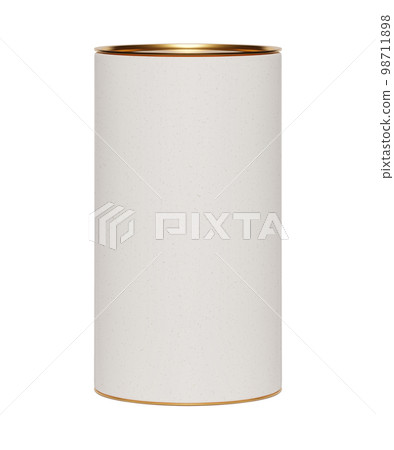 Kraft paper tube package with golden lid mockup on white background 98711898