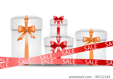 Gift boxes and packages with purchases for Christmas and New Year, the concept of a special offer, sales, shopping. Sale for new year and christmas, Buying gifts, illustration for advertising, signs 98712283