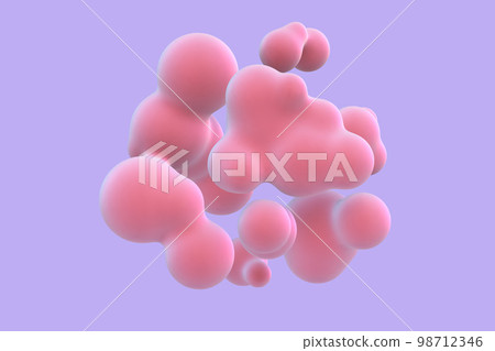 3D abstract liquid bubbles on purple background. 98712346