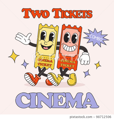 Vintage poster for cinema. Retro cartoon cinema tickets characters. Vintage poster for cinema. Retro cartoon cinema tickets characters. 98712506