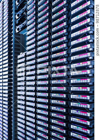 data cloud tapes inside data center racks 98712878