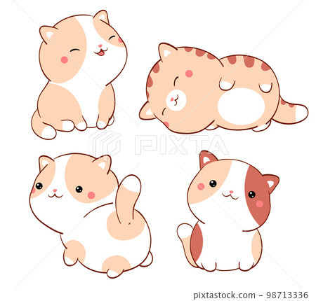 Set of cute fat cats kawaii style. Collection of lovely little kitty in different poses. Can be used for t-shirt print, stickers, greeting card design Set of cute fat cats kawaii style. Collection of lovely little kitty in different poses. Can be used for t-shirt print, stickers, greeting card design 98713336