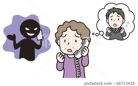 Elderly woman receiving a fraudulent call 98713428