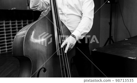 musician in a white shirt plays the double bass musician in a white shirt plays the double bass 98713535