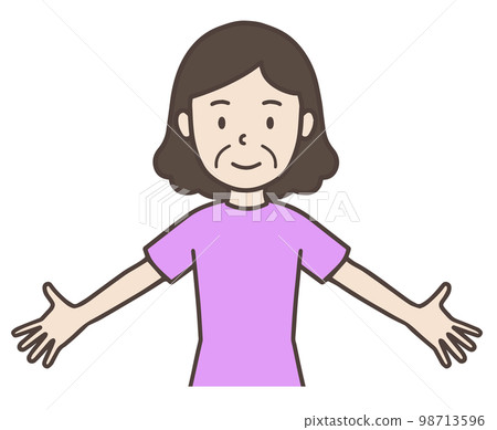 中年婦女笑著攤開雙手，阿姨 98713596