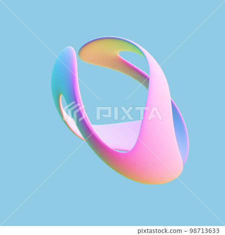 3D twisted pink geometric shape on blue background. 3D twisted pink geometric shape on blue background. 98713633