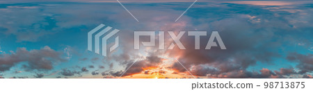 Dark blue sunset sky panorama with pink Cumulus clouds. Seamless hdr 360 panorama in spherical equirectangular format. Full zenith for 3D visualization, sky replacement for aerial drone panoramas. Dark blue sunset sky panorama with pink Cumulus clouds. Seamless hdr 360 panorama in spherical equirectangular format. Full zenith for 3D visualization, sky replacement for aerial drone panoramas. 98713875