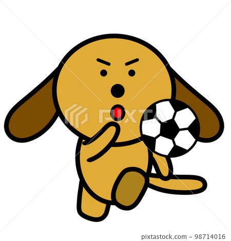 一隻狗踢足球的插圖 一隻狗踢足球的插圖 98714016