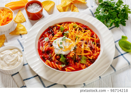Black Bean Soup with spiral pasta and vegetables Black Bean Soup with spiral pasta and vegetables 98714218