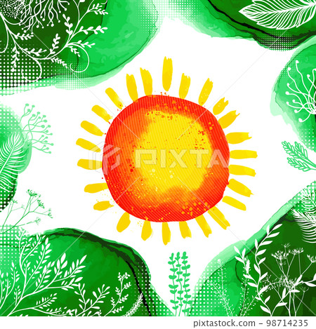 I love summer. Hello summer. Sun and sky watercolor. Vector illustration I love summer. Hello summer. Sun and sky watercolor. Vector illustration 98714235