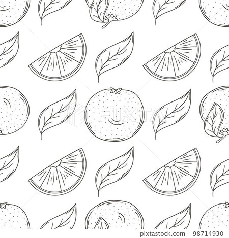 Coloring Seamless pattern with tropical fruits. Illustration in hand draw style 98714930