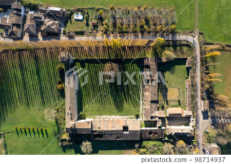 aerial view of Corte Castiglione in Casatico di Marcaria, Mantua Italy home of Baldassarre Castiglioni aerial view of Corte Castiglione in Casatico di Marcaria, Mantua Italy home of Baldassarre Castiglioni 98714937