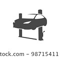 Car lifting icon design. Automobile in auto workshop. Car lifting equipment. Work in a forklift service Car repair and maintenance vector design and illustration. 98715411