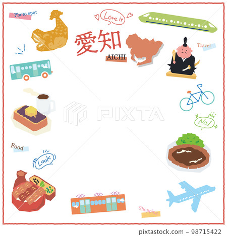 Set illustration of icons of gourmet tourism in Aichi Prefecture, Japan 98715422