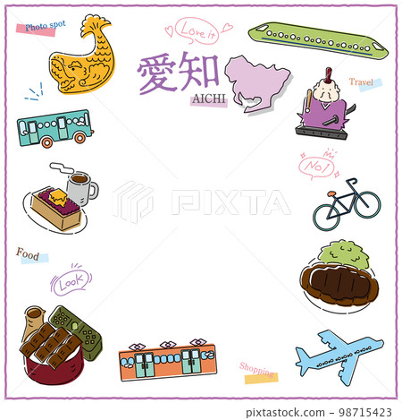 設置日本愛知縣美食旅遊圖標的插圖（線條圖） 98715423