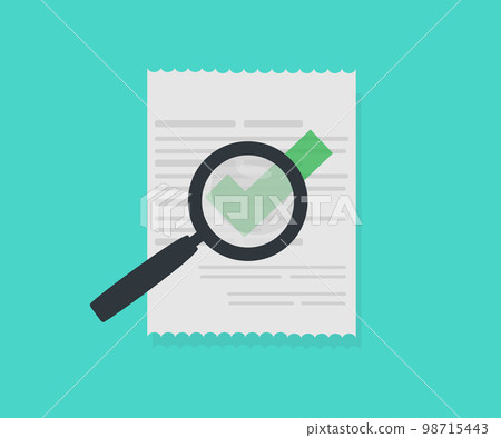 Tax audit accounting, Audit research of bill payment, payment transaction logo design. Document reports, money payment verification analysis design vector design and illustration. 98715443