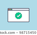 Web browser with green checkmark on screen, validated, confirmed, completed, approved logo design. Browser window. Web browser in flat style. Window verification concept internet browser vector design 98715450