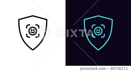 Outline shield security icon, with editable stroke. Shield frame with Face ID sign, facial scanner. Cyber security, secure check, face recognition and safe personal identify. Outline shield security icon, with editable stroke. Shield frame with Face ID sign, facial scanner. Cyber security, secure check, face recognition and safe personal identify. 98716211