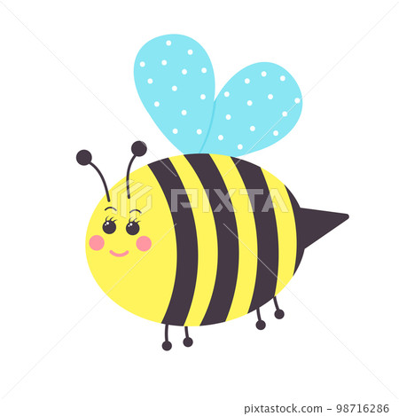Cute smiling bee. Cartoon character. Vector illustration isolated on white background. 98716286