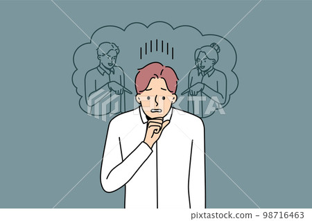 Unhappy man feel bullying at workplace 98716463