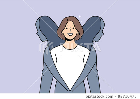 Smiling woman come from shell getting recovered  98716473