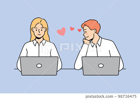 Man in love look at female colleague  98716475