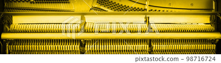 Details of piano mechanism gavel - string, pins and hammers 98716724