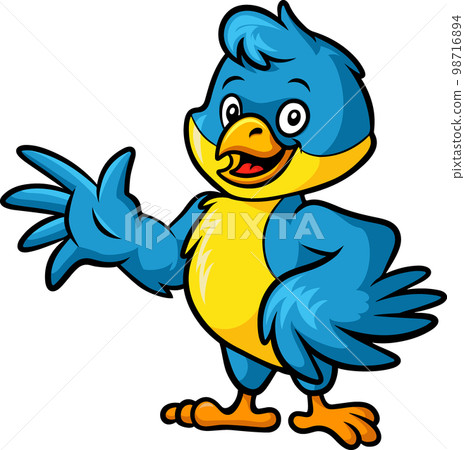 Cute happy blue bird waving hand 98716894