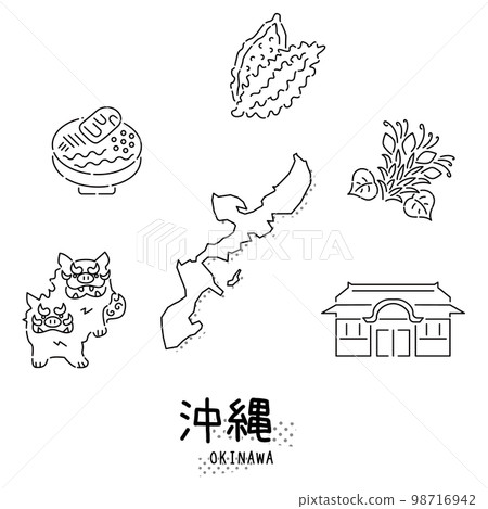 日本沖繩縣美食旅遊圖標集(黑白線描) 日本沖繩縣美食旅遊圖標集(黑白線描) 98716942