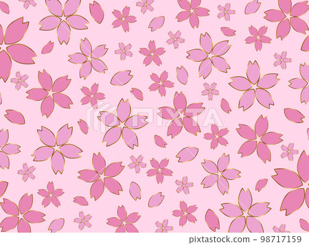 Gold-rimmed cherry blossom background horizontal position pink 98717159