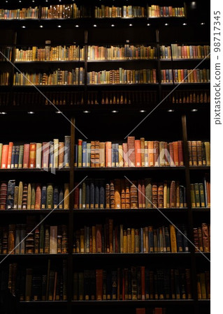 bookshelf dark one side big book oriental paperback library tokyo bunkyo ward dictionary large amount of books background background 98717345
