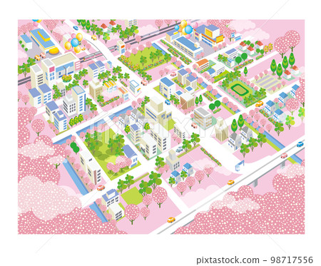 美麗的春天城市景觀和櫻花盛開的生活風景。將自然與房屋融為一體的城市發展,人們可以在這裡過上明亮的生活。 美麗的春天城市景觀和櫻花盛開的生活風景。將自然與房屋融為一體的城市發展,人們可以在這裡過上明亮的生活。 98717556