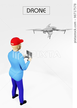 3D rendering. 3d rendering of drone and operator. Drone or quadcopter with a camera and remote control using a tablet. 3D rendering. 3d rendering of drone and operator. Drone or quadcopter with a camera and remote control using a tablet. 98717578