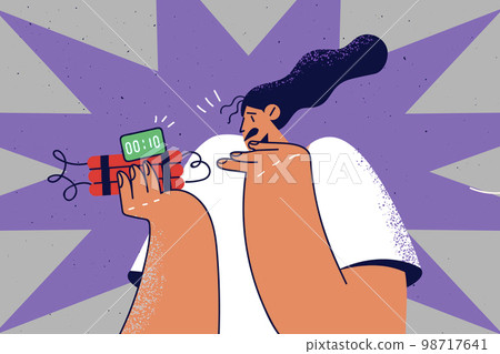 Scared woman with dynamite in hands Scared woman with dynamite in hands 98717641