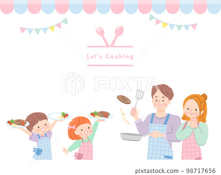 親子製作漢堡的矢量圖素材 98717656