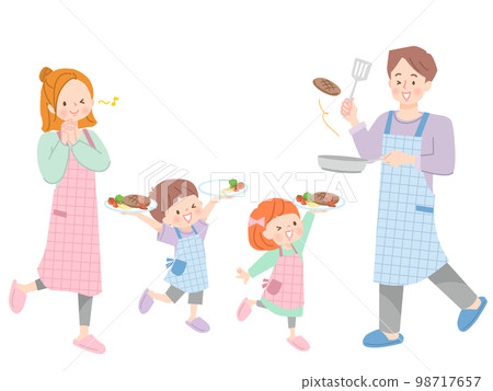 Vector illustration material of parent and child making hamburger Vector illustration material of parent and child making hamburger 98717657