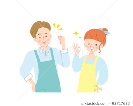 在家政服務部門工作的一對微笑的男人和女人的插圖 在家政服務部門工作的一對微笑的男人和女人的插圖 98717683