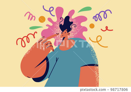 Man with chaos in head involved in creative thinking  98717806