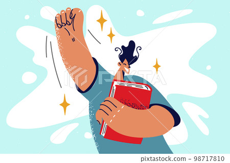 Smiling man with book celebrate school achievement Smiling man with book celebrate school achievement 98717810