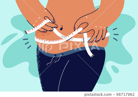 Overweight woman measure waist with tape - Stock Illustration [98717862] -  PIXTA