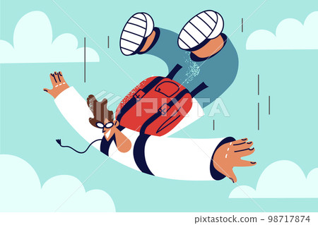 Happy man jump with parachute in sky  98717874