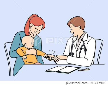 Smiling mother with baby at doctor appointment  98717903