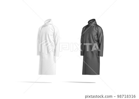 Blank black and white protective raincoat mockup, side view 98718316
