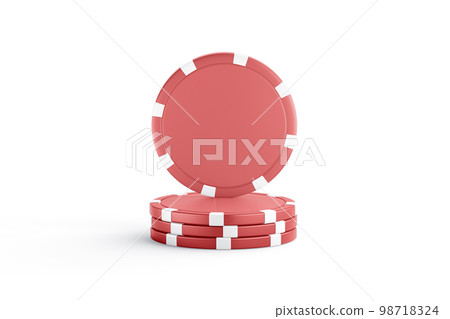 Blank red plastic round chip mockup stand on stack, isolated Blank red plastic round chip mockup stand on stack, isolated 98718324