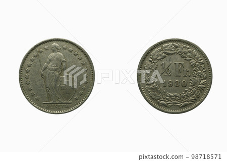 1/2 freya 1980, coin currency, studio shot against white background 1/2 freya 1980, coin currency, studio shot against white background 98718571